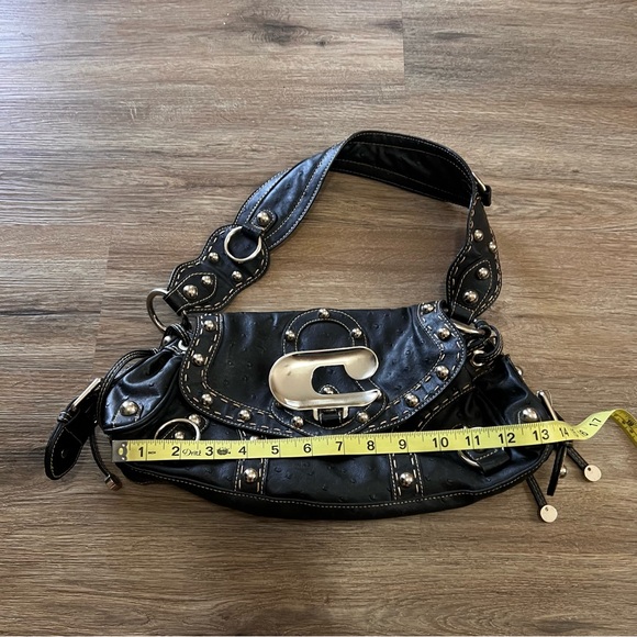GUESS Y2K Ostrich-Embossed Leather Bag Metal Embellishments Vintage - Picture 11 of 13